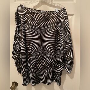 Worthington Black, Olive and White Geometric Blouse